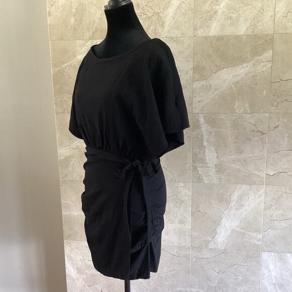 Free People Black Body Con Wrap Mini Dress, Medium, Open Draped Back, Boho Party - Picture 8 of 14